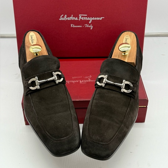 Salvatore Ferragamo Dark Brown Suede Loafers Includes Two New 
 Dust Bags 13D - Picture 1 of 14
